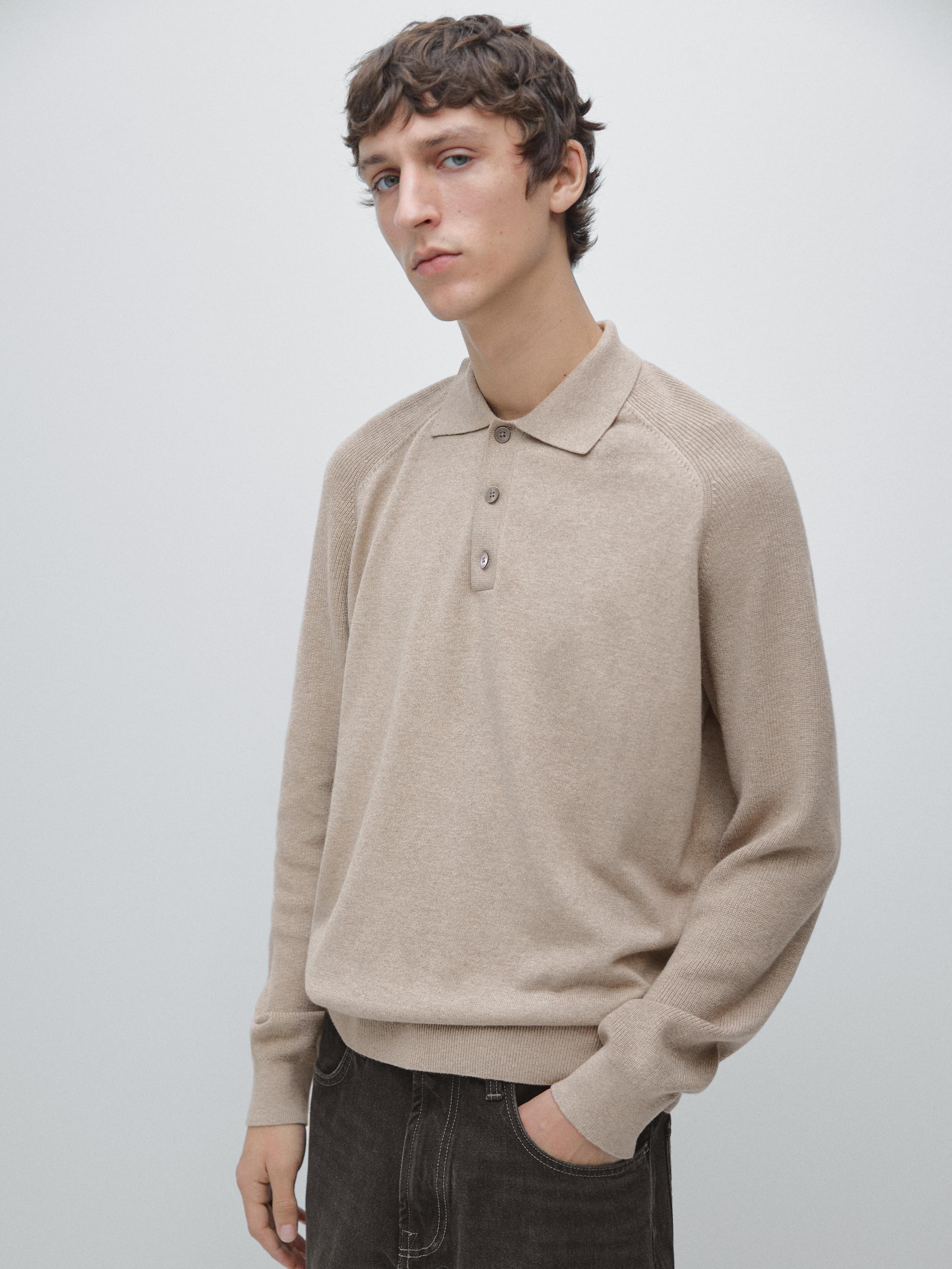 Cotton blend knit polo sweater